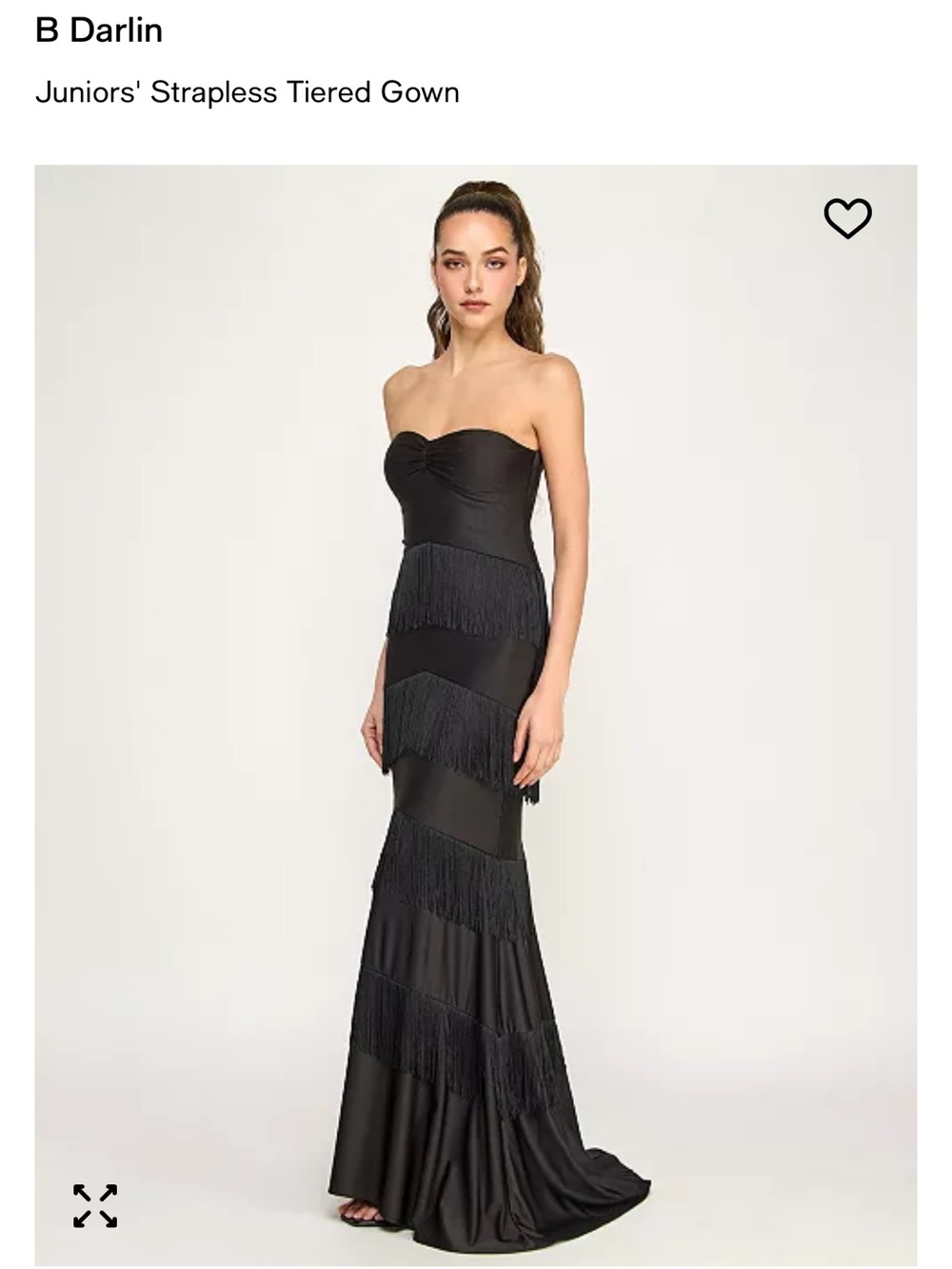 B Darlin Black Strapless Tiered Fringe Evening Gown
